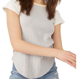 Free People, Block It Baby Tee, White and Grey Ribbed, Size M